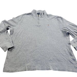 Polo Ralph Lauren Sweater Mens XL Gray 3/4 Zip Long Sleeve Brown Pony Estate Rib